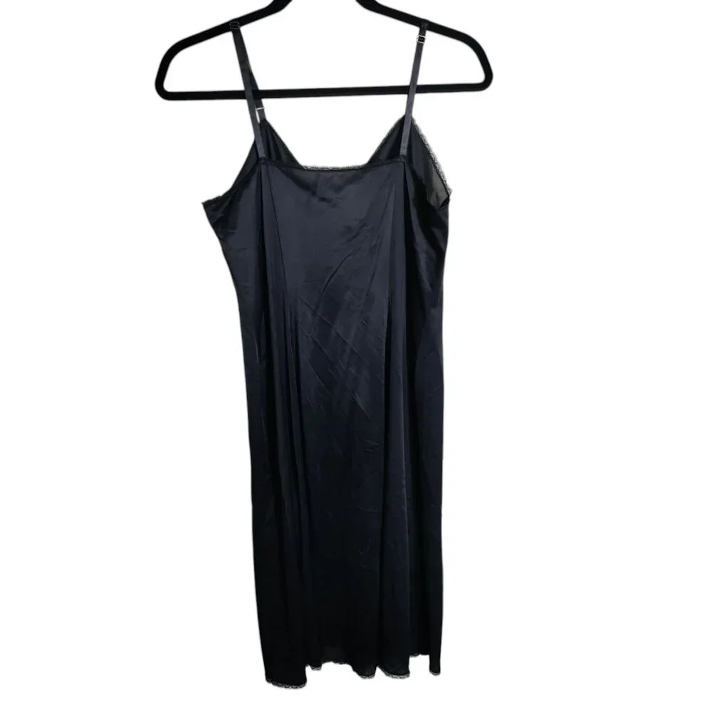 Vintage Vanity‎ Fair Black Nylon Slip Dress Size 38 L Slippery Lace Trim  USA
